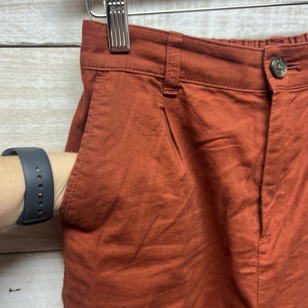 Uniqlo Linen Blend Pants Womens XS Brown Wide Leg Crop High Waist Beach Resort - Picture 4 of 11